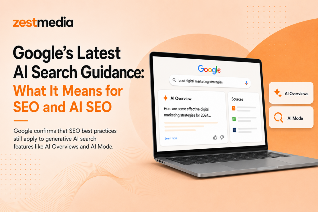 Google AI Search guidance showing AI Overviews and AI Mode with SEO best practices remaining important for AI-powered search results